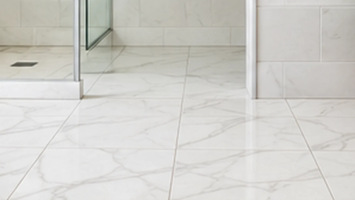 Installed clean tile flooring with a marble look